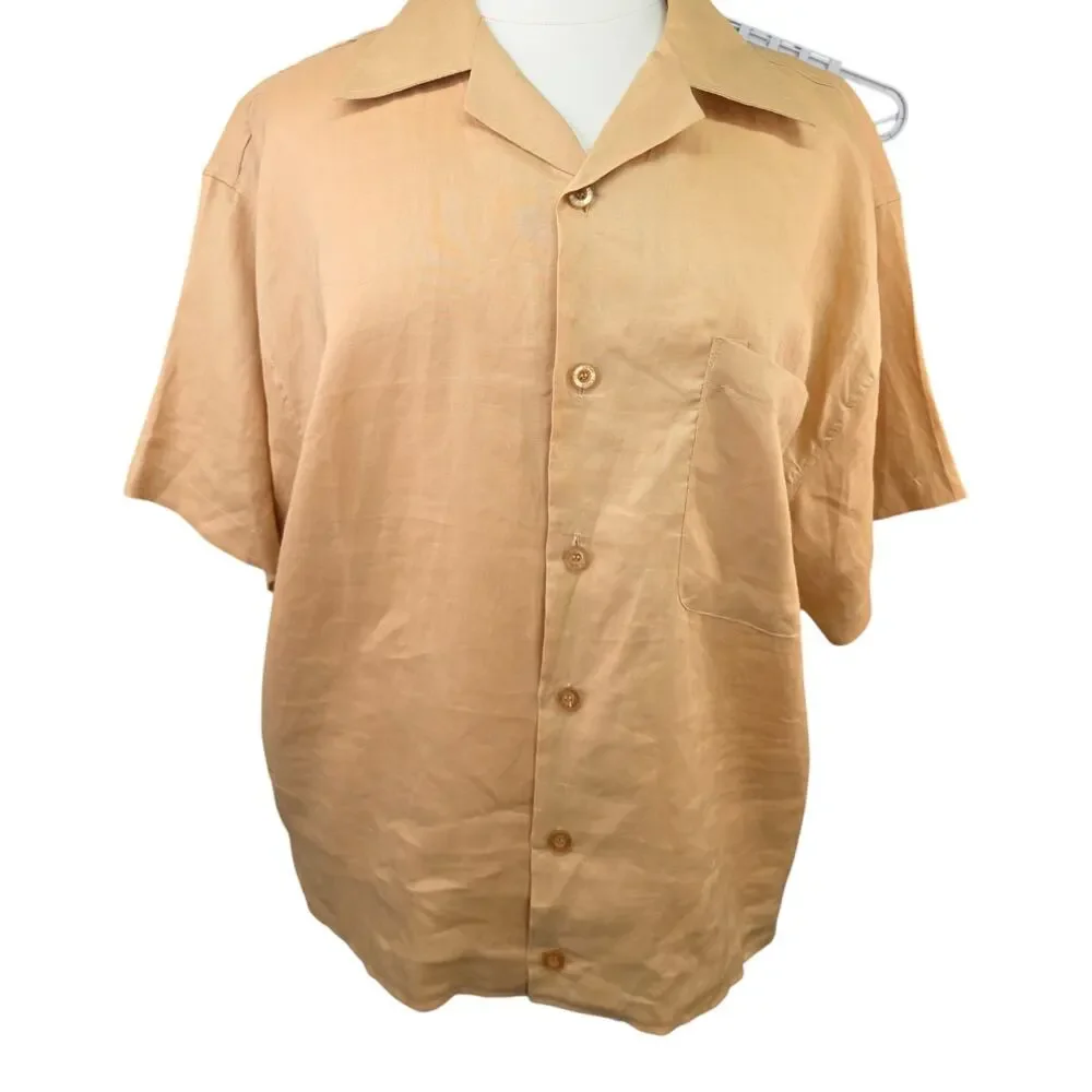 Daniel Ellissa Mens 2XL 100% Linen Camp Shirt Tan Button Up Short Sleeve Casual